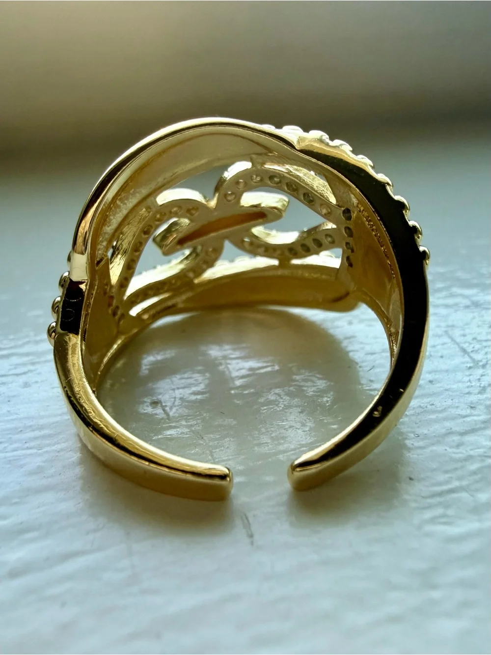 NEW! 18k Yellow Gold Plated with Crystal Accent Women's Statement Ring size 8.25